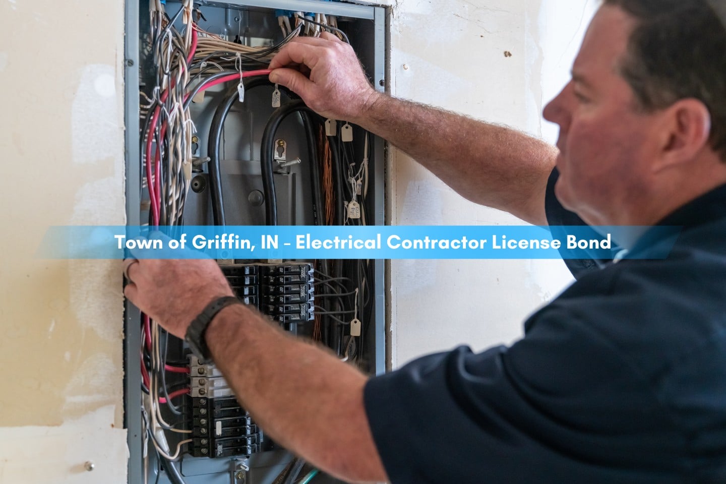 Town of Griffin, IN - Electrical Contractor License Bond - Electrician working on circuit breaker box.