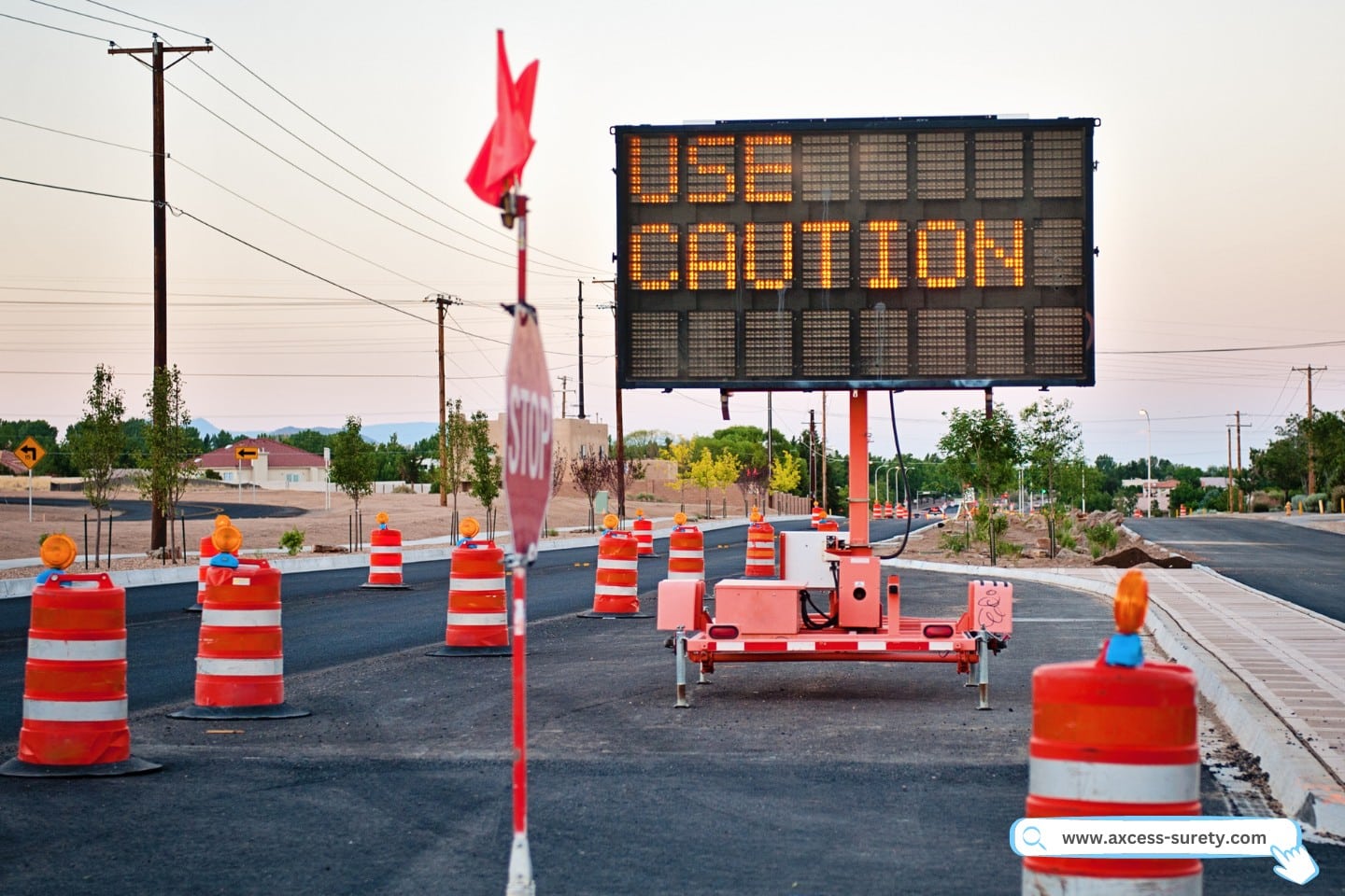 Warning sign indicating street closed. Do not enter and detour in a construction zone.
