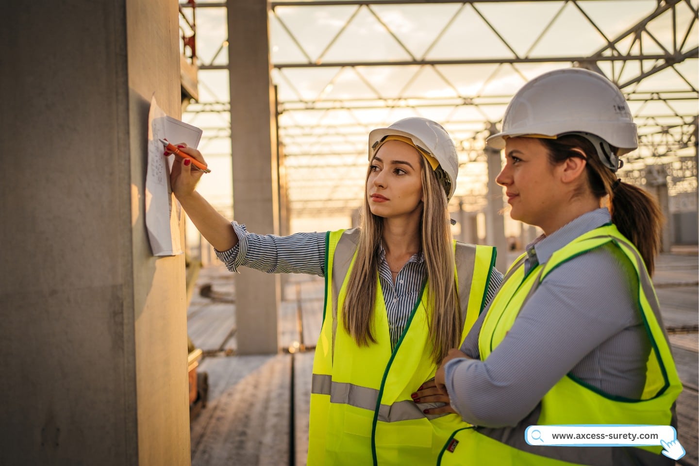 Female construction engineers are looking if the work was done according to the project on the construction site.