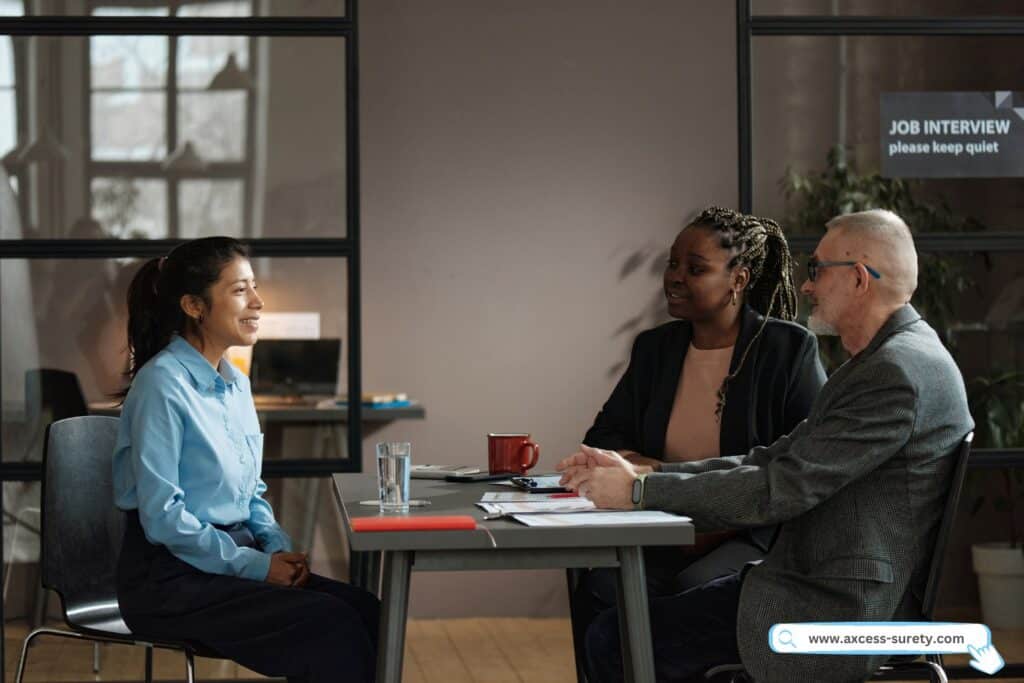 Woman searching for a job at employment agency.