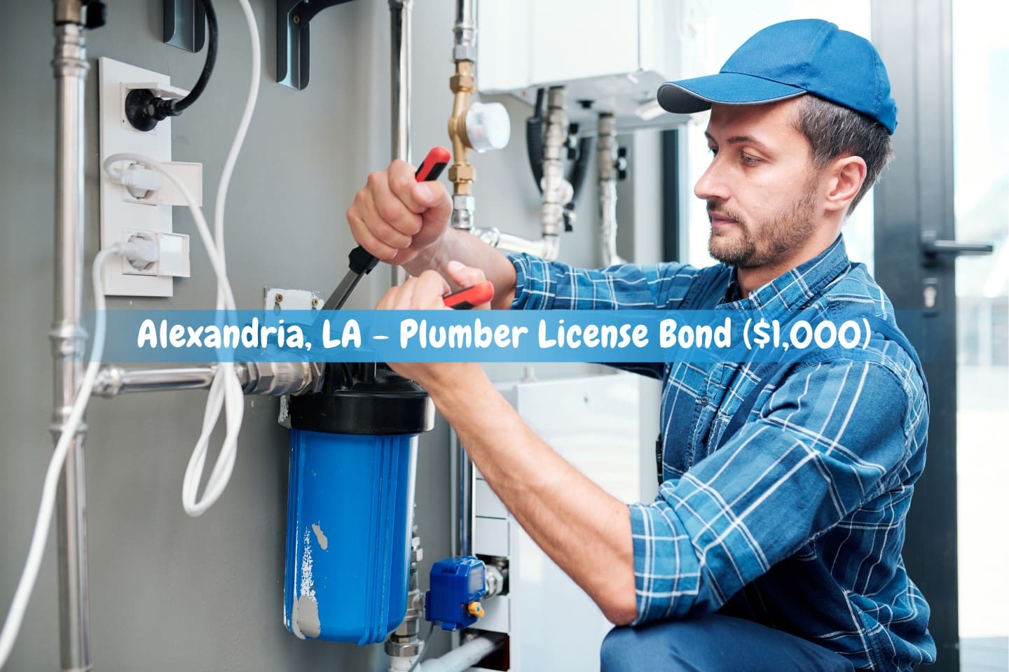 Alexandria, LA - Plumber License Bond ($1,000) - A young plumber installing or fixing a water filtration system.