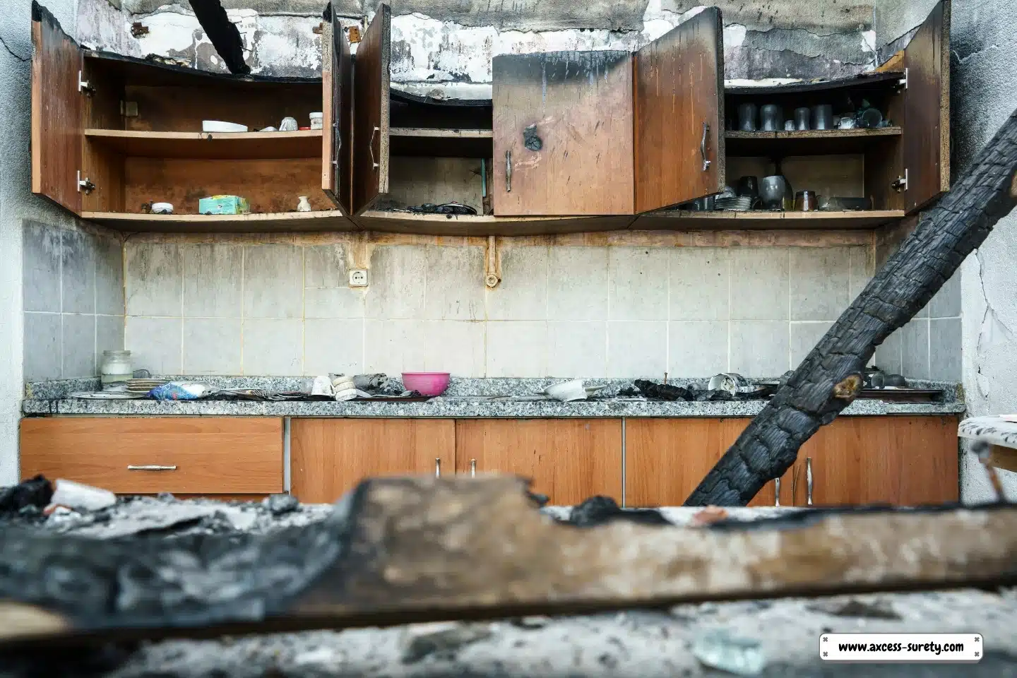 A domestic home's kitchen was damaged in a fire.