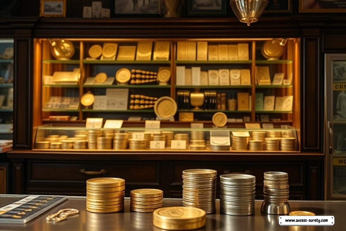 A set of silver and gold inside the pawnbroker.