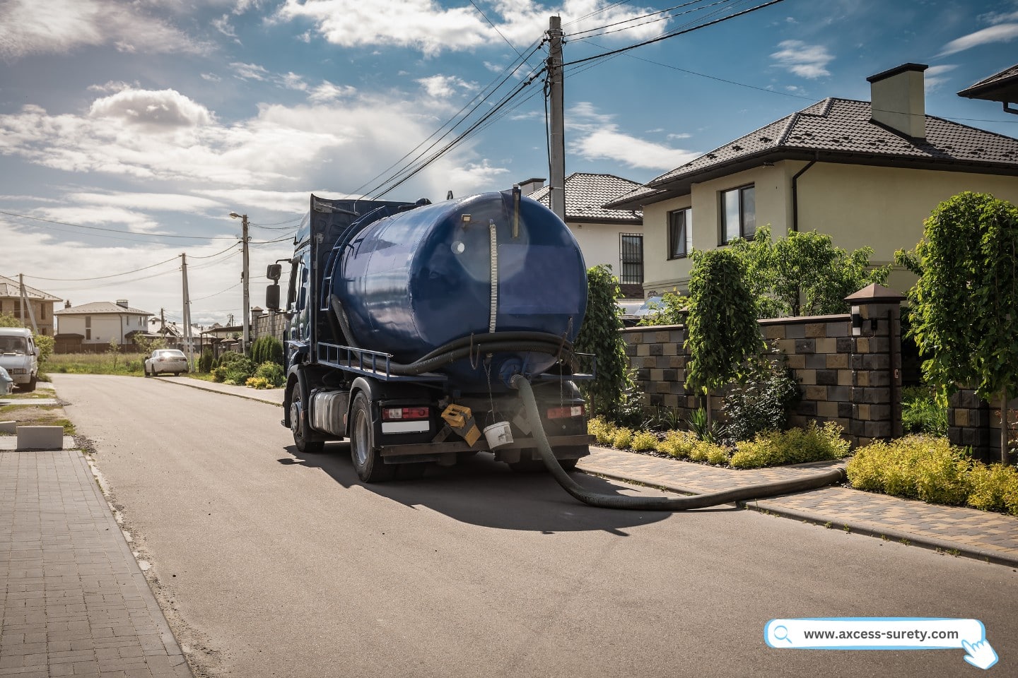 A sewage pumping machine with sewage tank truck.