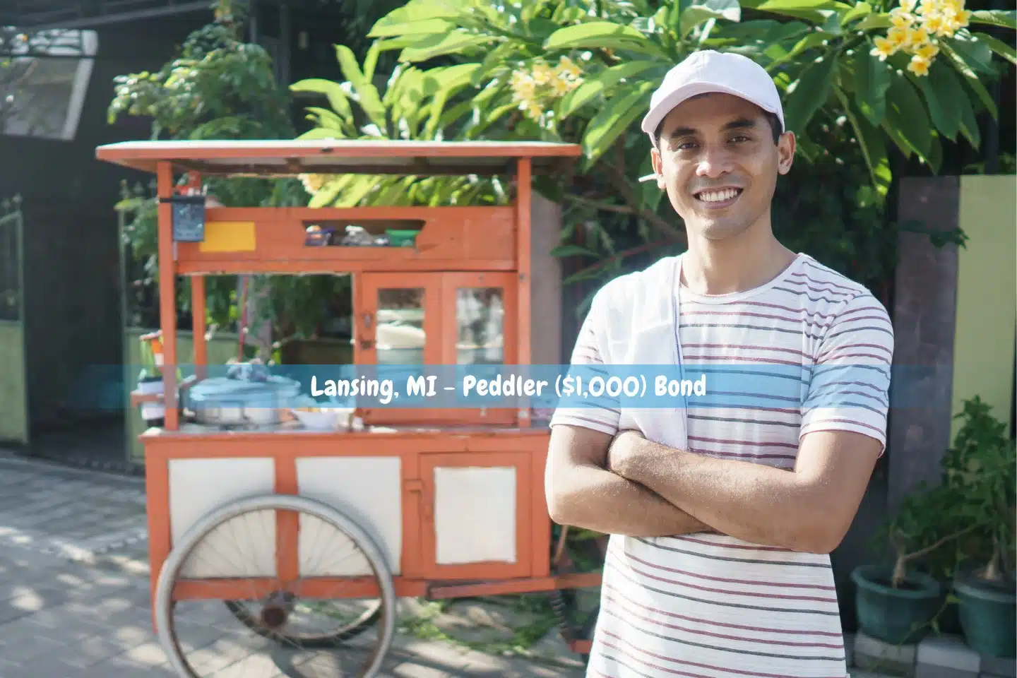 In the carts is a man selling Basko items.