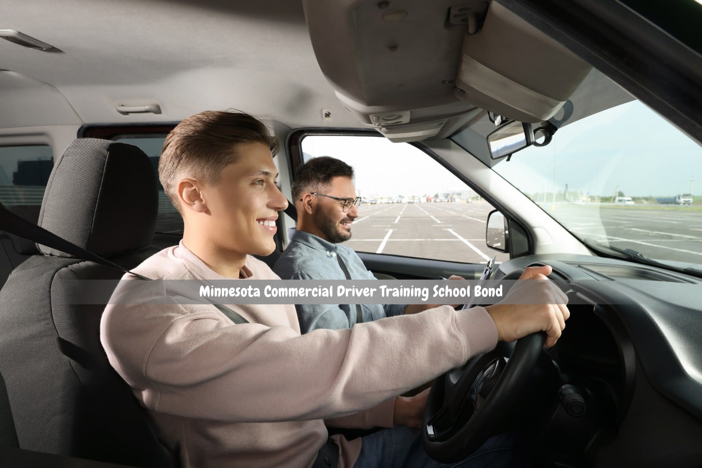 Minnesota Commercial Driver Training School Bond - At the driving school, a happy pupil passes the driving test with the examiner.
