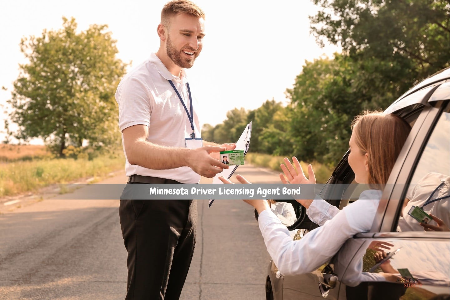 Minnesota Driver Licensing Agent Bond - After completing a test, a woman receives her driver's license.