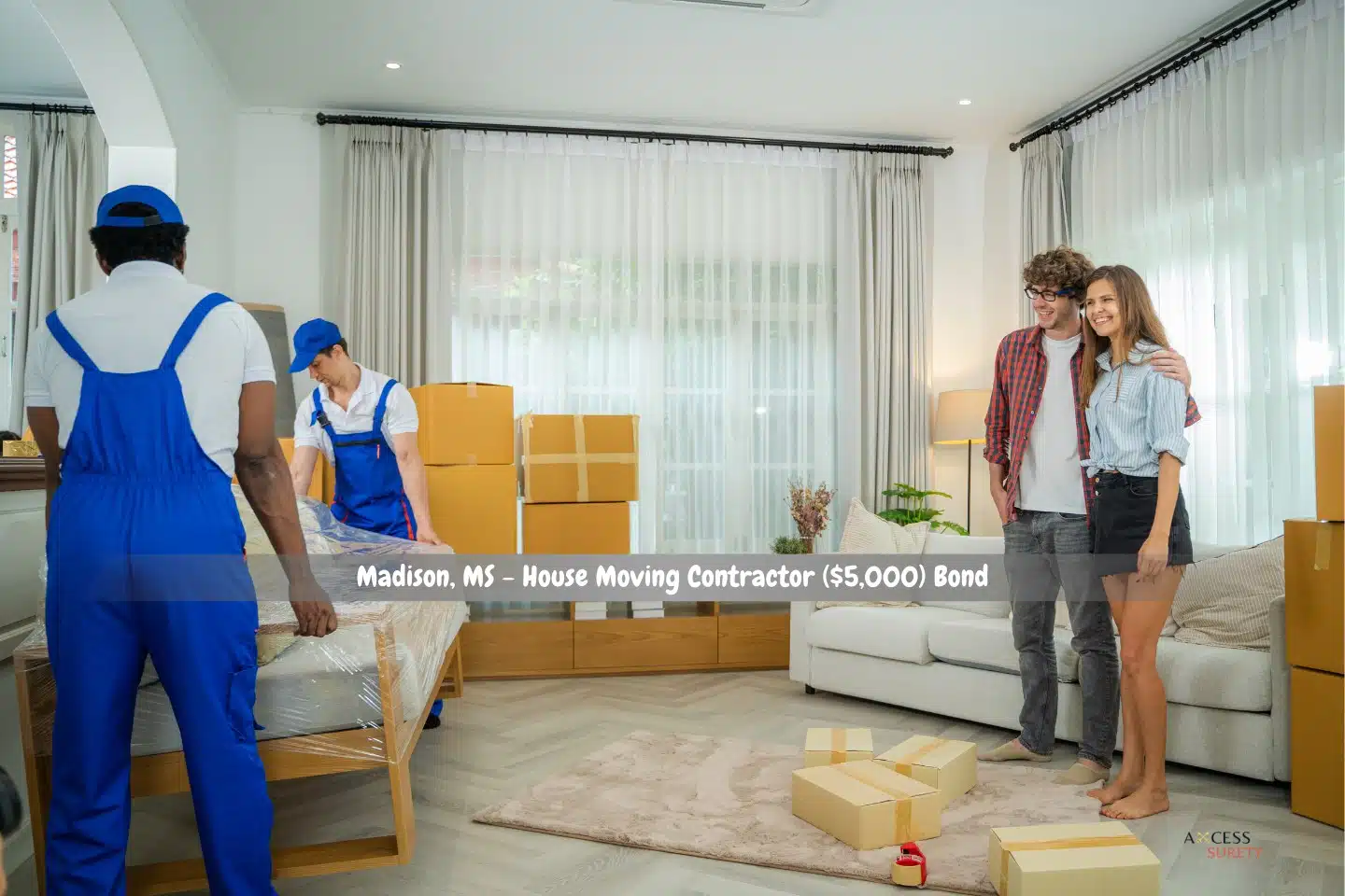 Madison, MS - House Moving Contractor ($5,000) Bond - Two employees of the delivery agency are taking items out of the house.