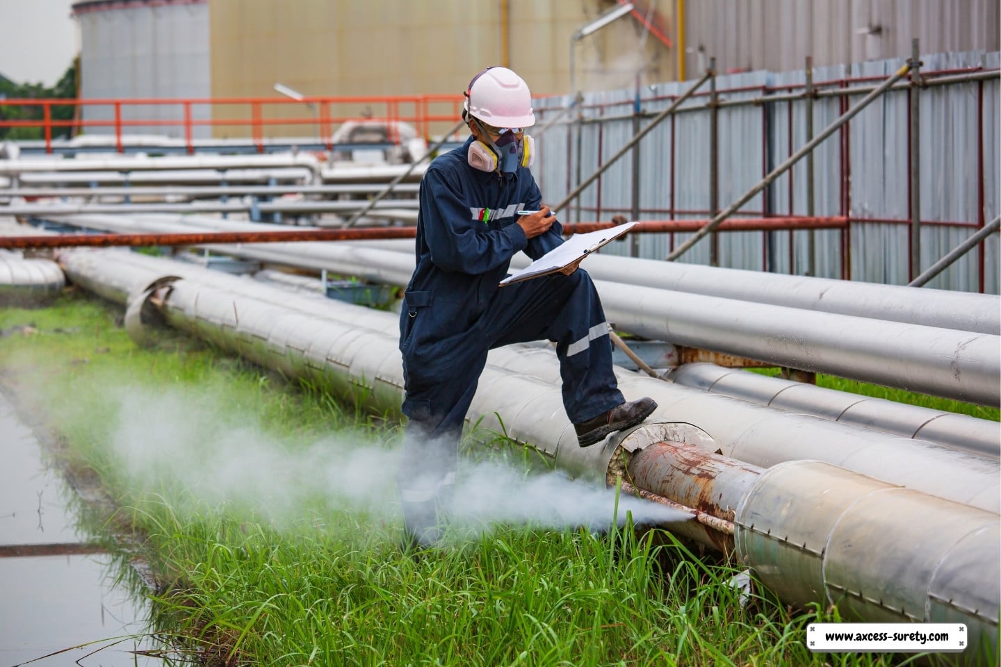 Through the socket tube, a male worker inspects the pipeline for rust and oil and gas deterioration.