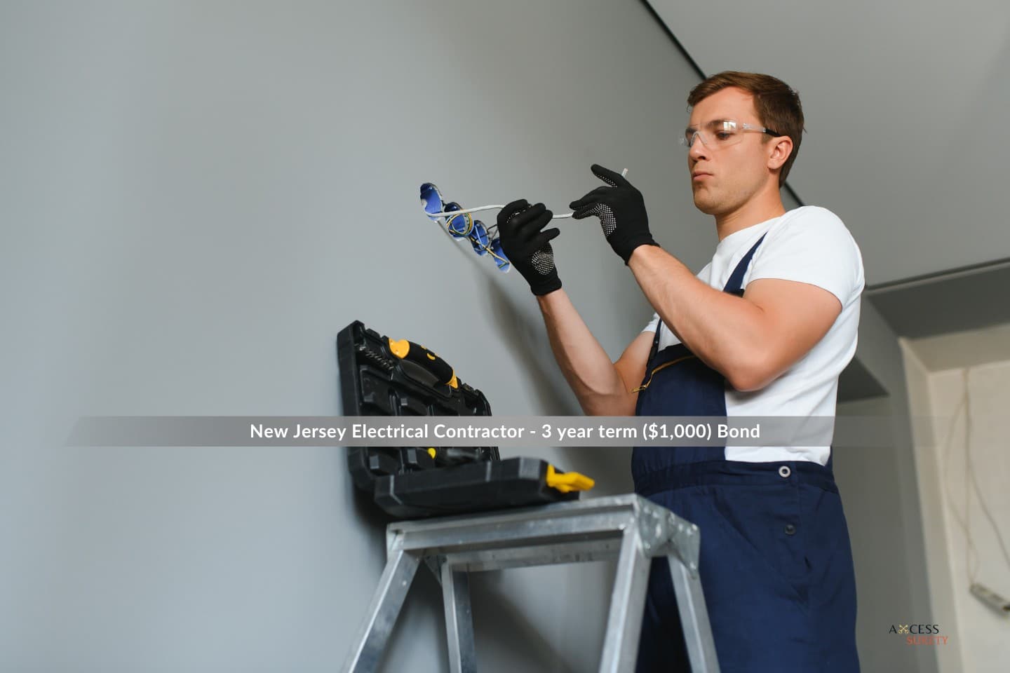 New Jersey Electrical Contractor - 3 year term ($1,000) Bond - A room's power socket is being repaired by an electrician using a screwdriver.