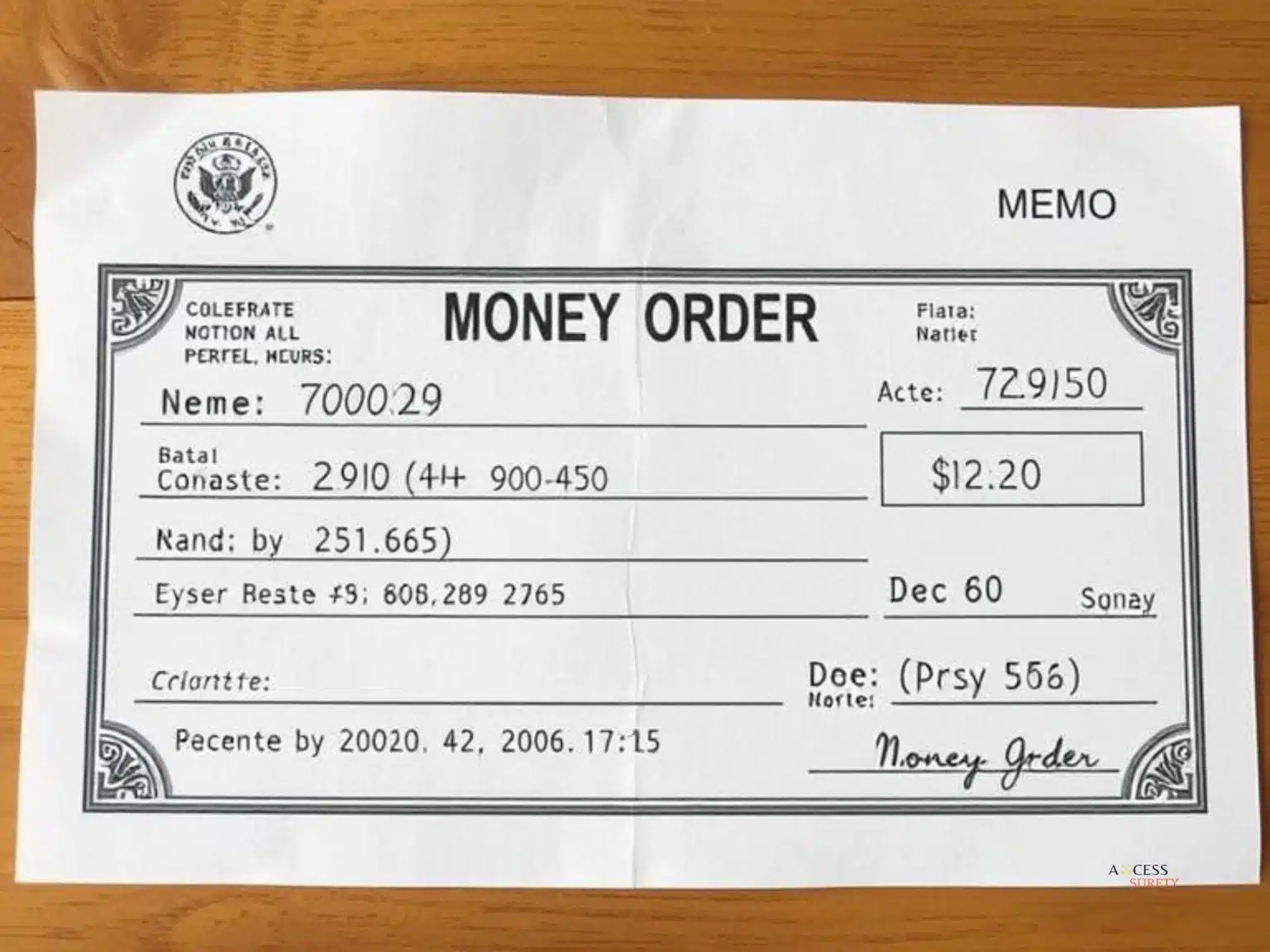 New Jersey MEMO Financial Services, Inc dba MEMO MEMO Money Order Bond - Explain the purpose of the payment in the memo section located at the bottom of the money order.