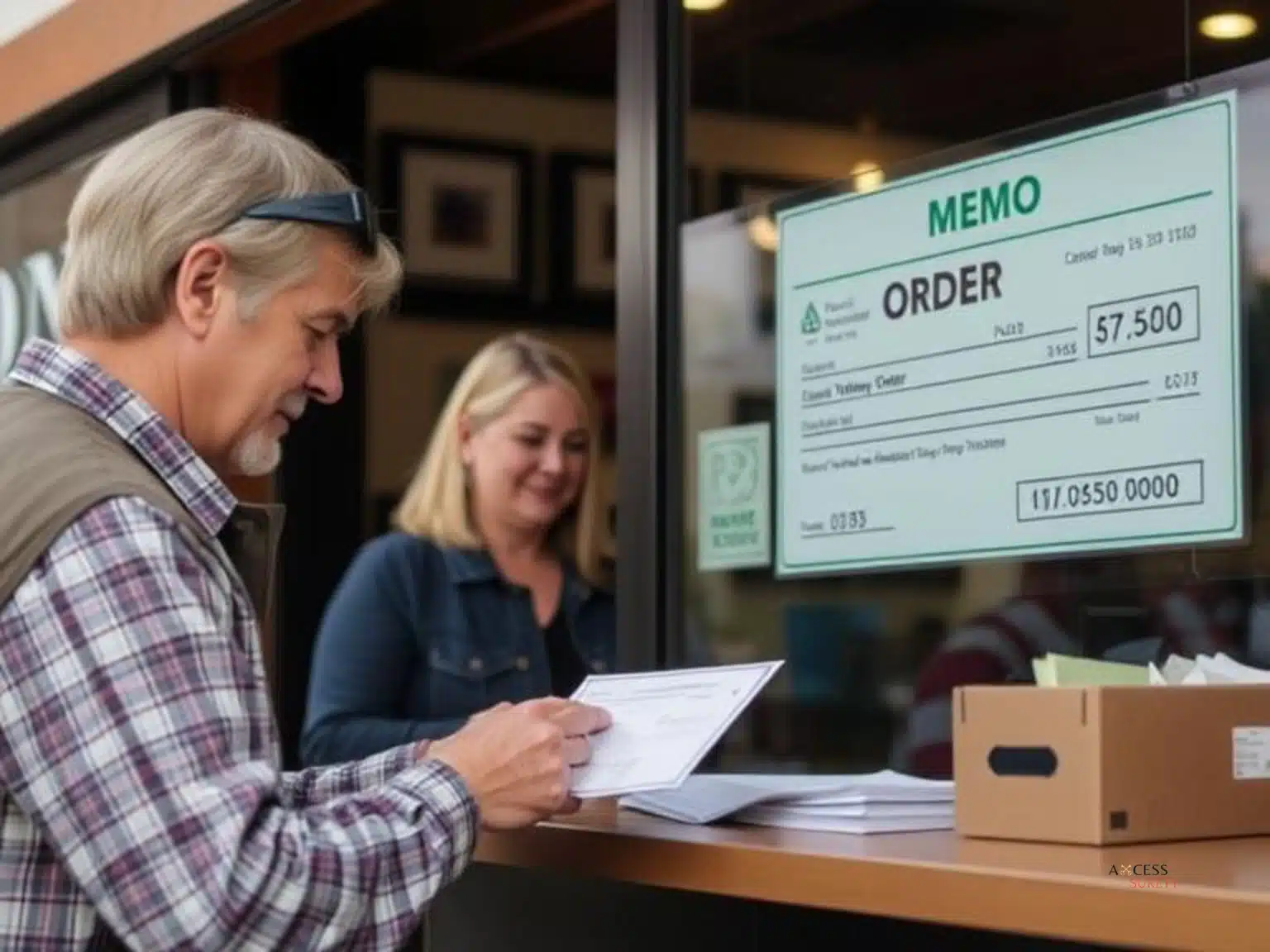 A man filling up a memo order paper.