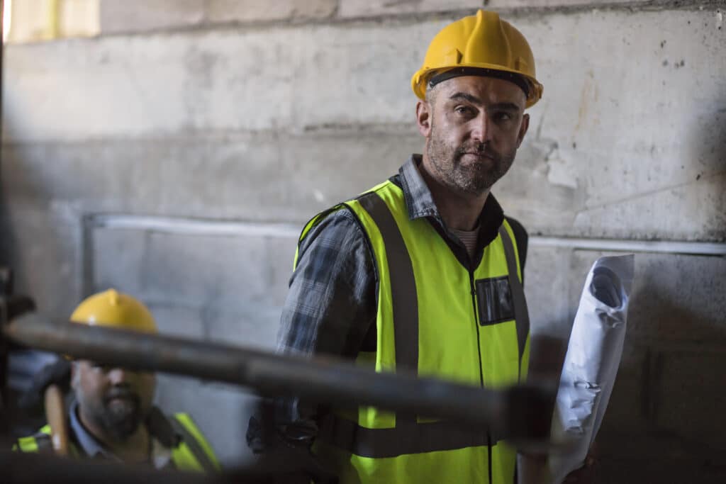 Construction workers on building site