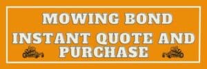 Orange Instant Purchase Mower Bond Button with two lawn mowers.
