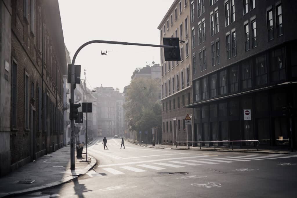 Early morning stroll through a quiet city street
