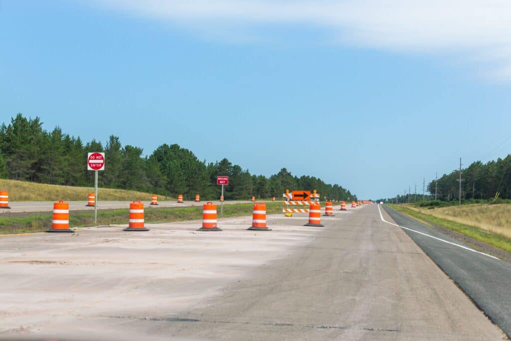 A road construction in Wisconsin on a sunny day, USA