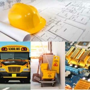 Picture of Contract Bonds including construction, a school bus, janitorial and IT services.