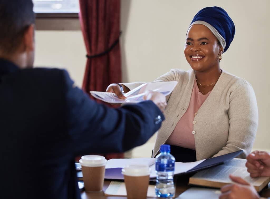 Lawyer, teamwork or people with documents in meeting for court case planning, strategy report or co.