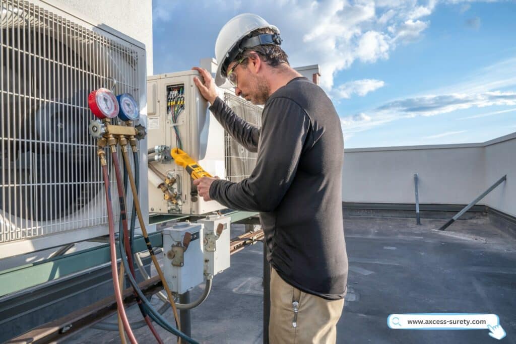 A HVAC Contractor Concept. Contractor repairing an industrial air conditioner.