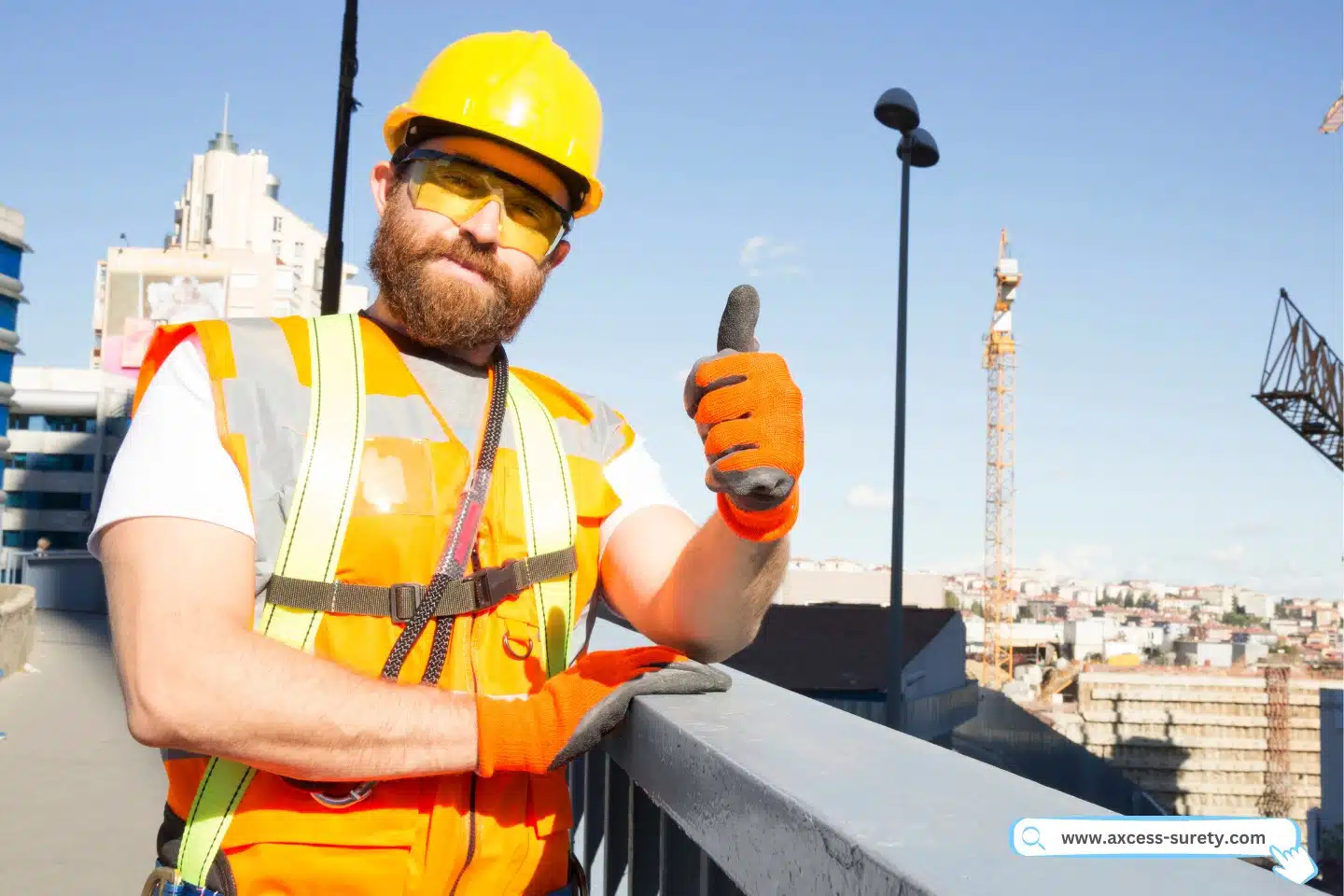 Construction worker. Worker standing in front of a construction site.