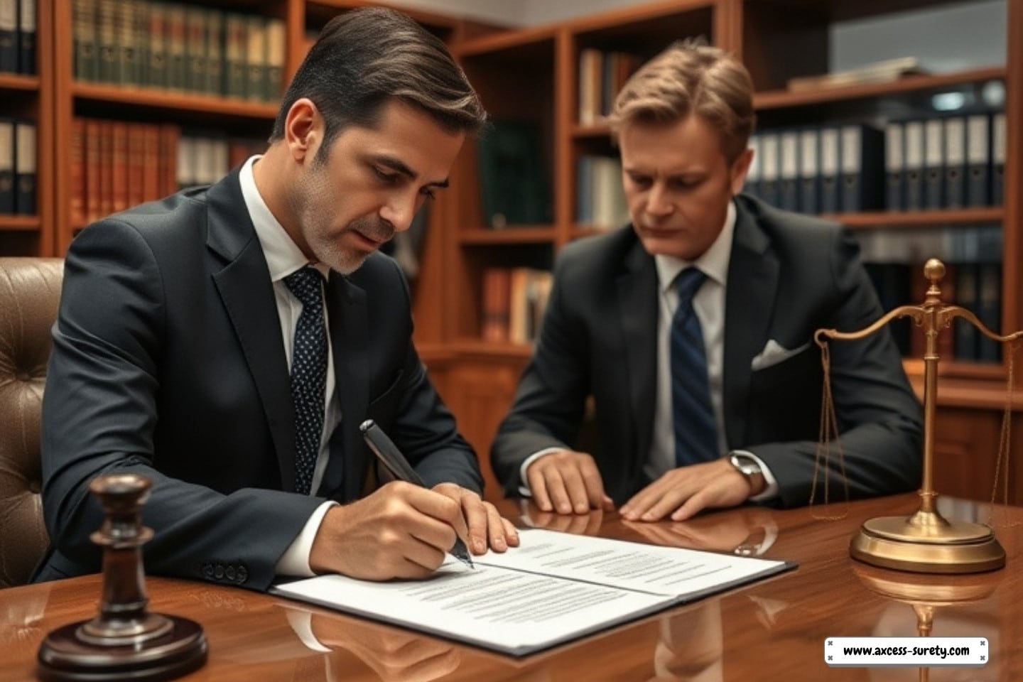 A signing of business license or permit at the office.