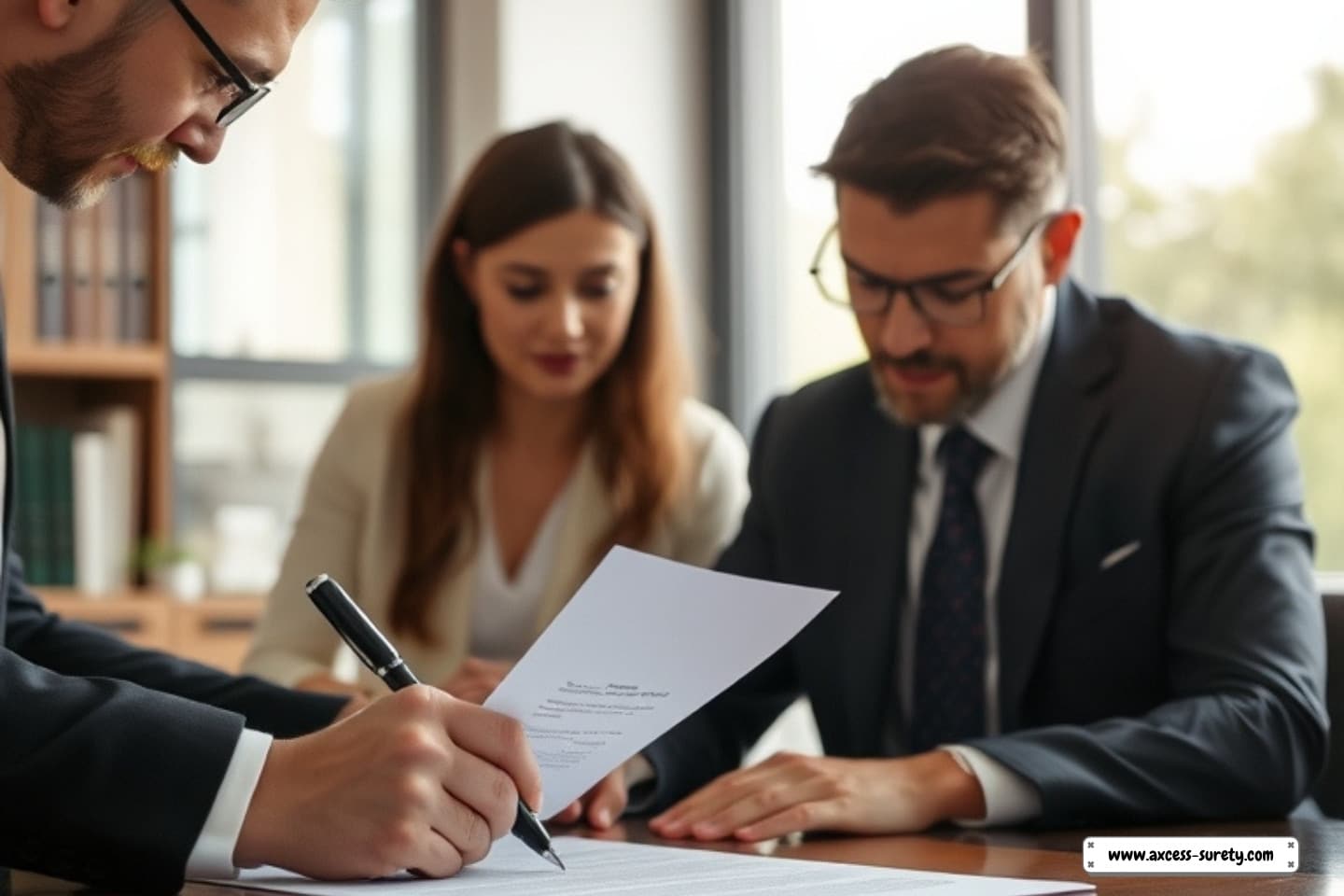 Agent at the surety company preparing documents for the license or permit in business.