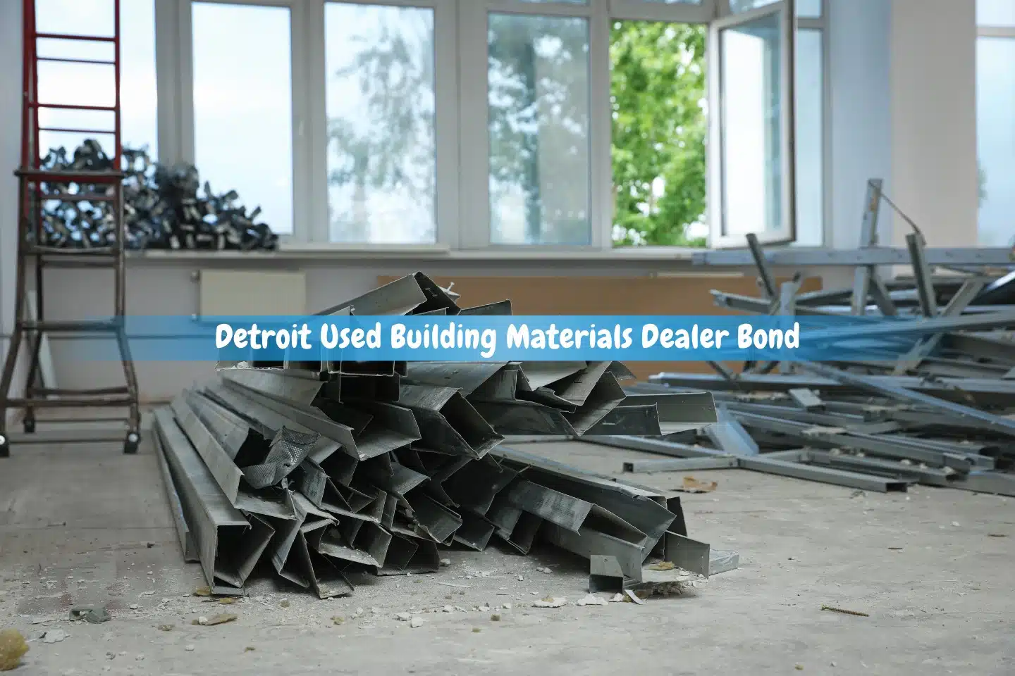 Detroit Used Building Materials Dealer Bond - Used construction supplies in a room that is ready for remodeling.