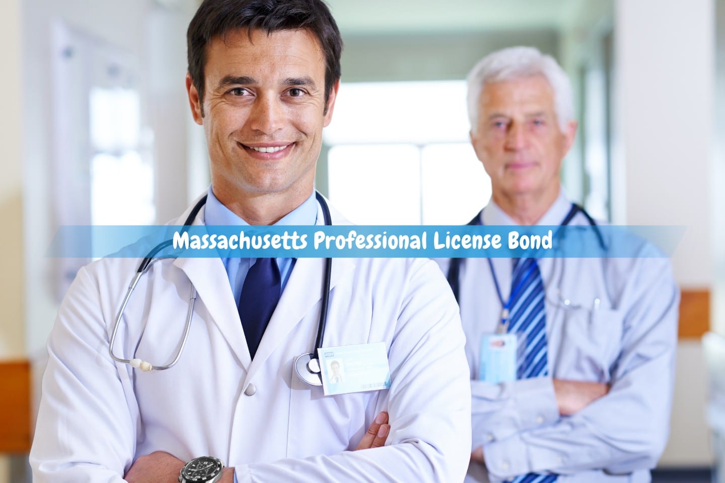 Massachusetts Professional License Bond - a picture of two medical professionals smiling inside a hospital.