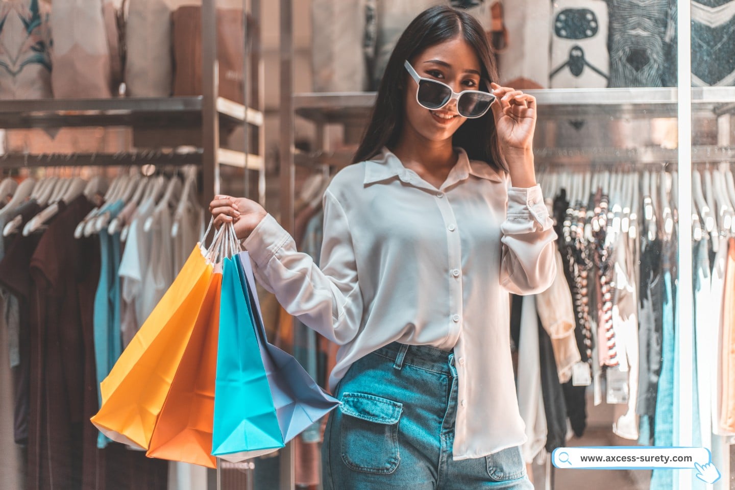 A young lady is shopping at one of the mall's retail stores.