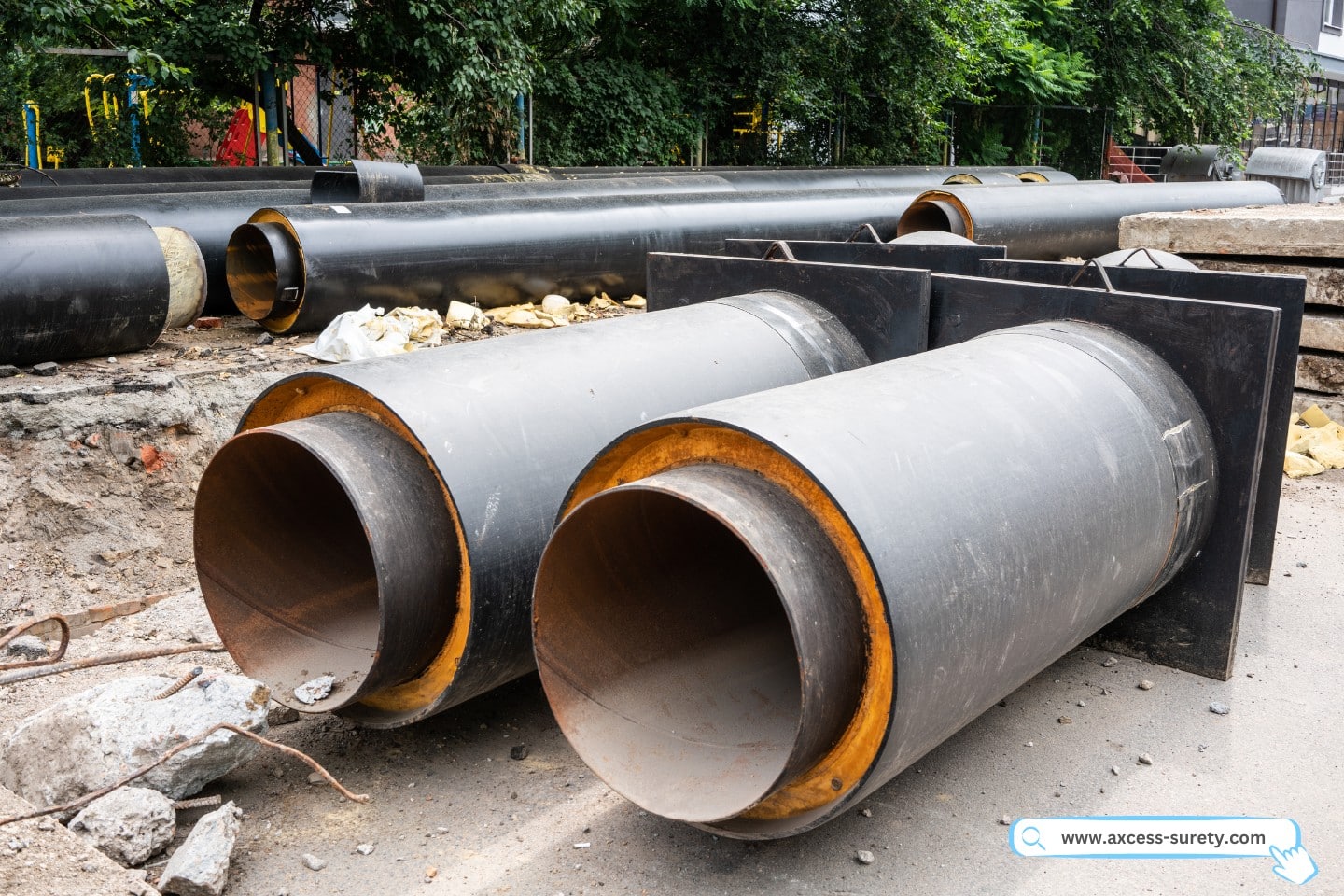 Insulated water pipes for renovating subterranean sewage systems.