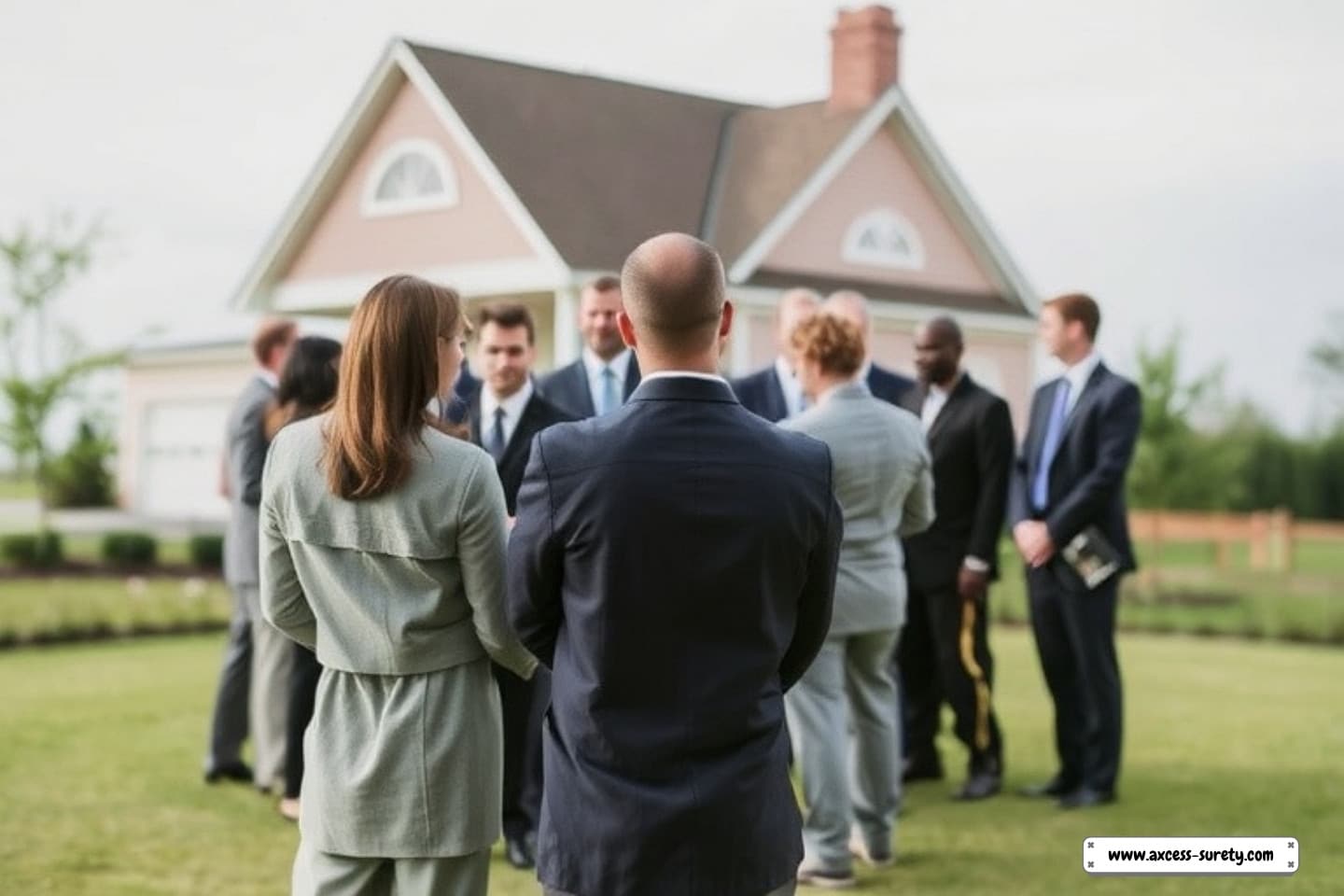 A team of lenders and appraisers outside the mortgage house.