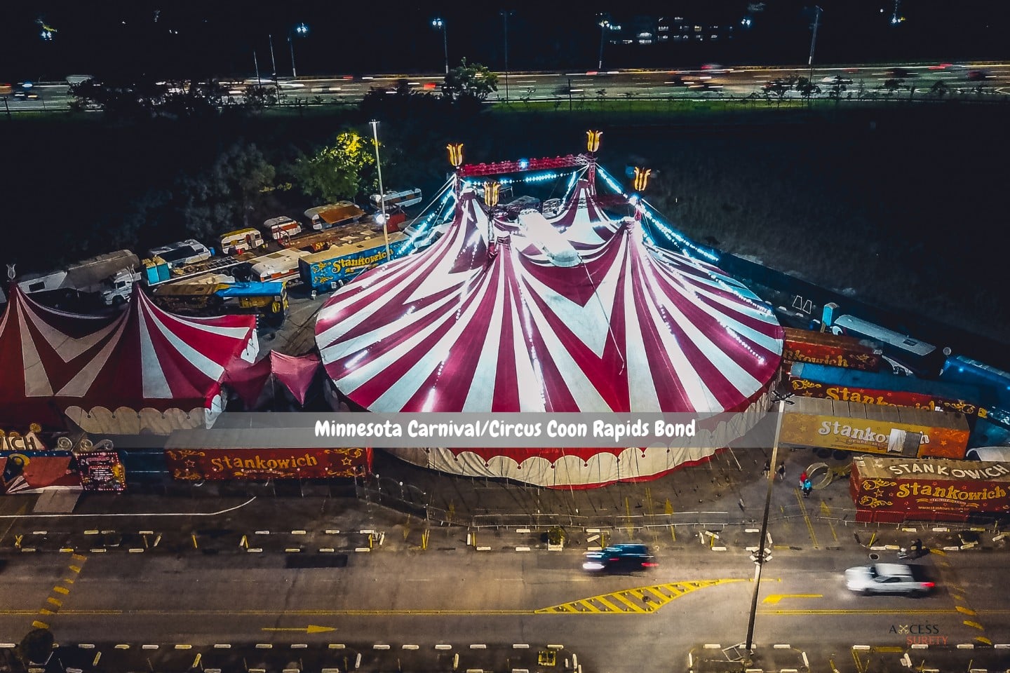 Minnesota Carnival/Circus Coon Rapids Bond - An aerial photograph of a vibrant carnival.