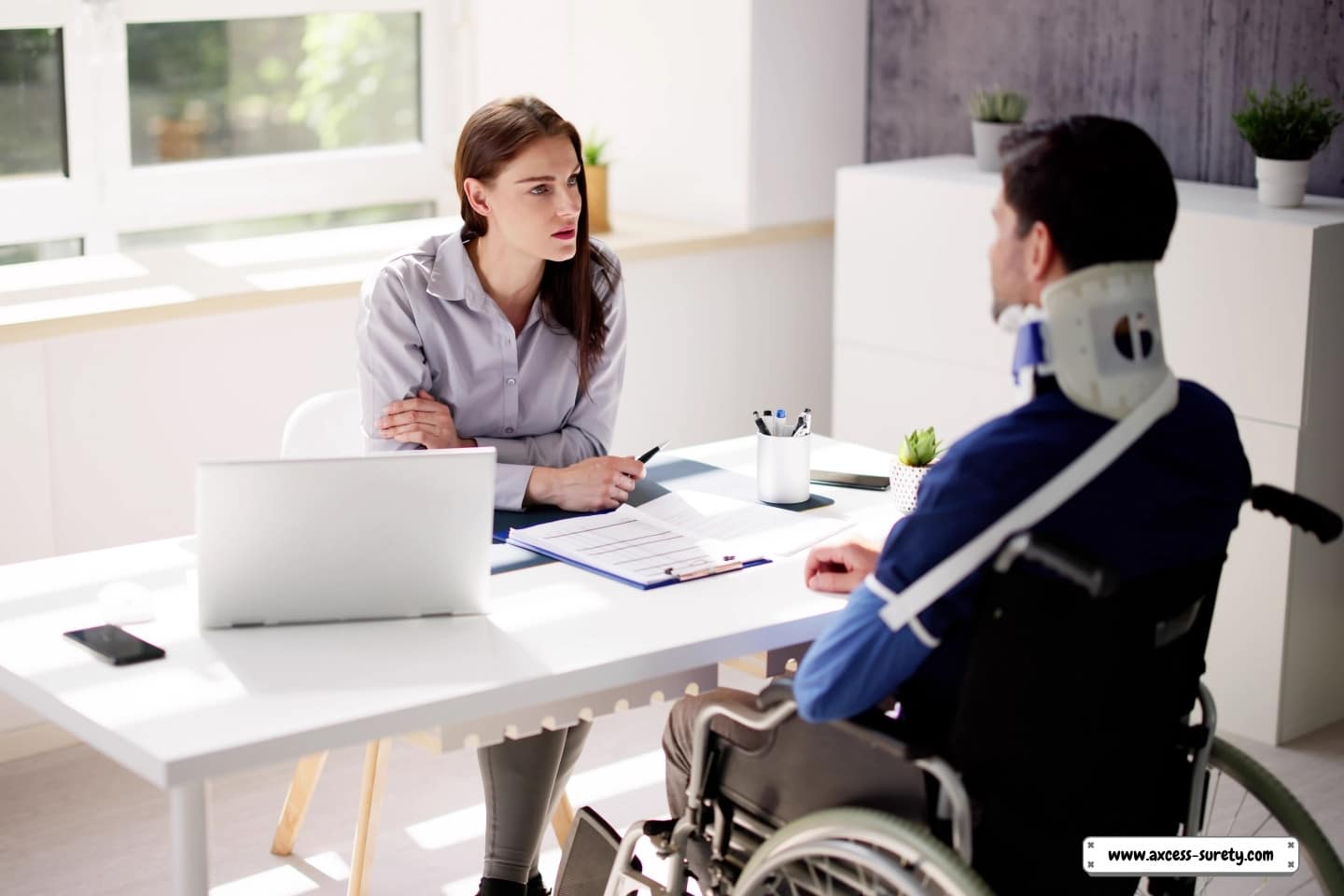A wounded client's accident disability claims to the insurance agent.