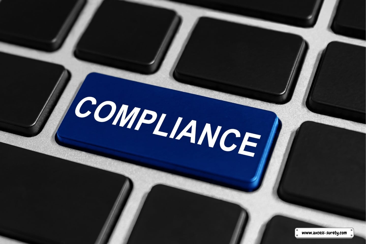 A blue keyboard button for compliance.