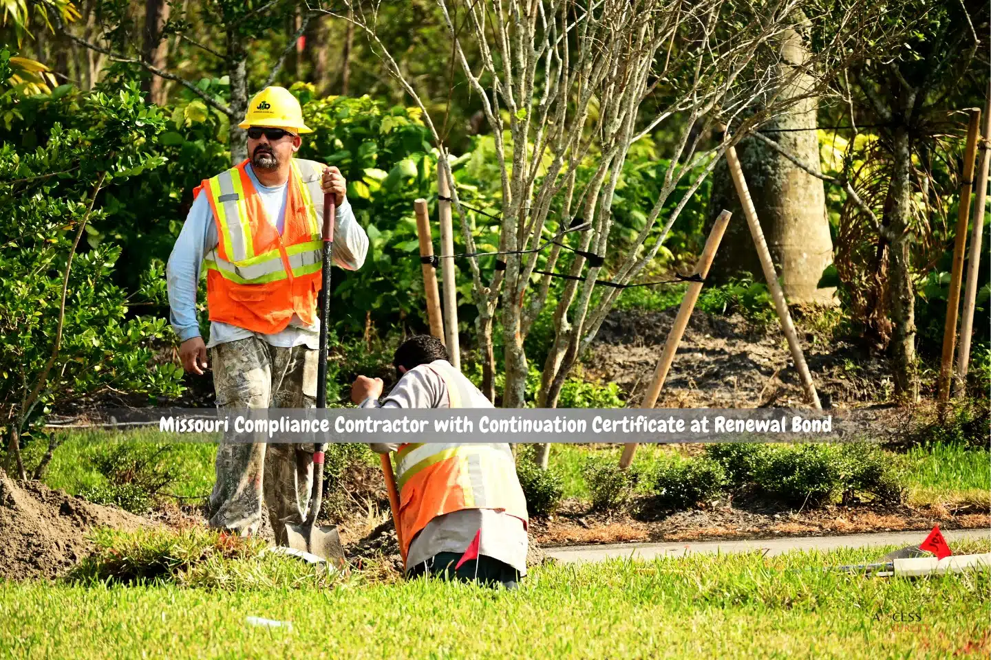 Missouri Compliance Contractor with Continuation Certificate at Renewal Bond - Two men are excavating in the ground.