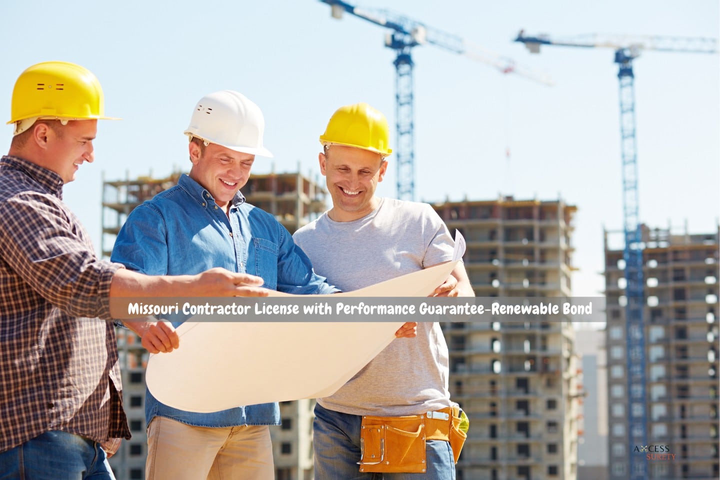 Missouri Contractor License with Performance Guarantee-Renewable Bond - A group of engineers reviewing the building plan together.