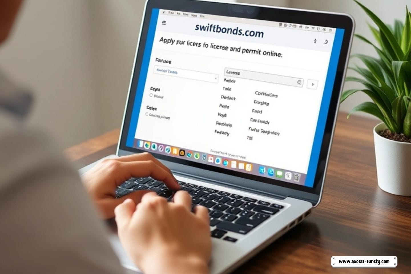 Applying for license or permit surety bond at the swiftbonds.com website.