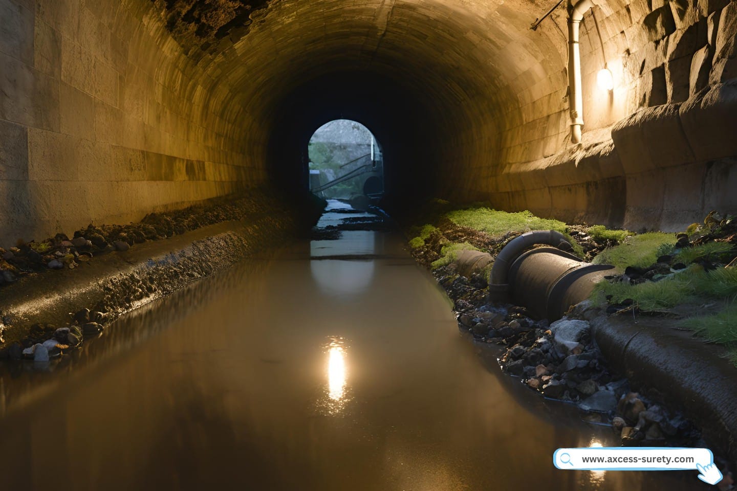 A large sewer is a conduit or tunnel that transports human waste and wastewater from buildings to a location where it may be disposed of securely. 