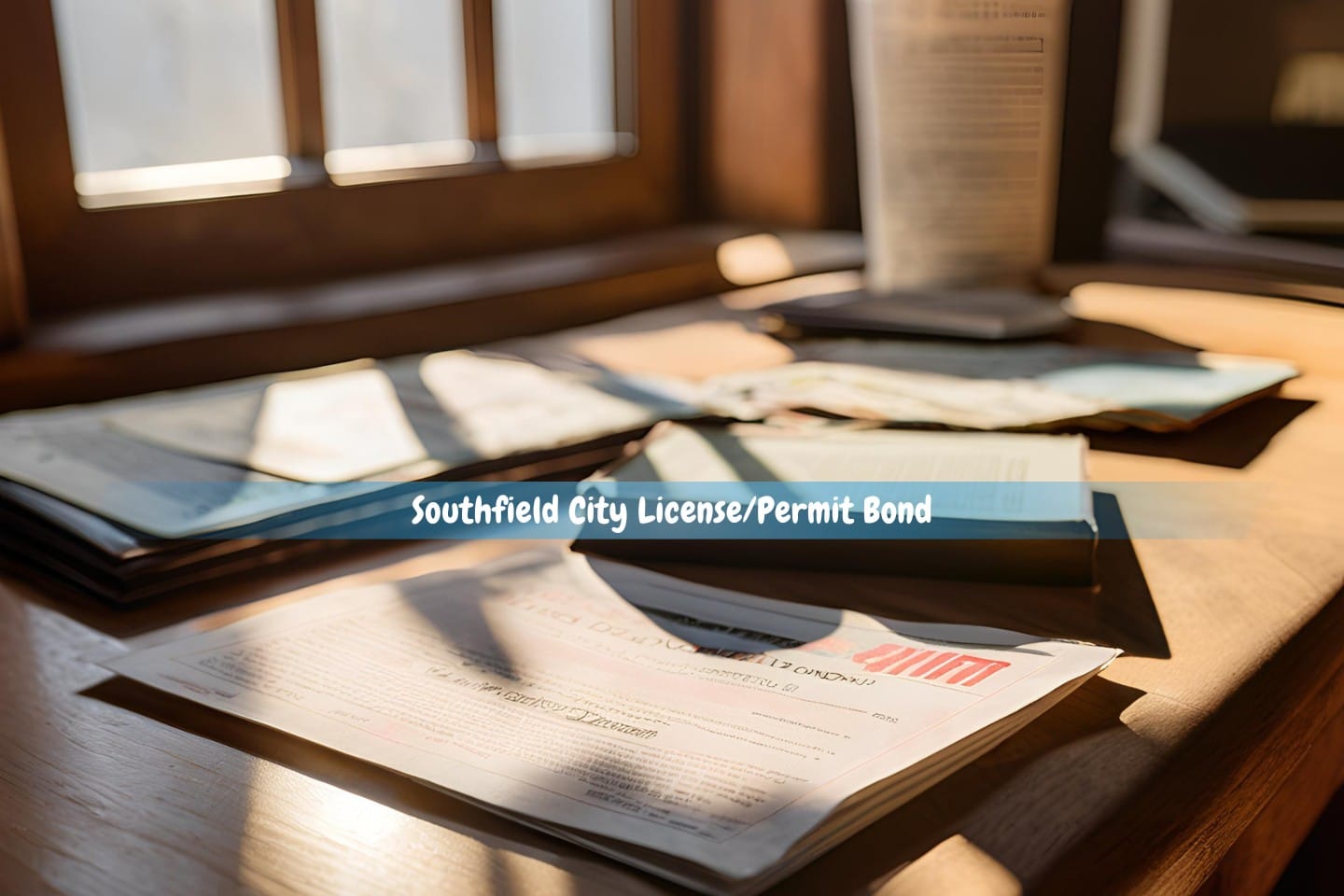 Southfield City License/Permit Bond - A table with a license and permit papers.