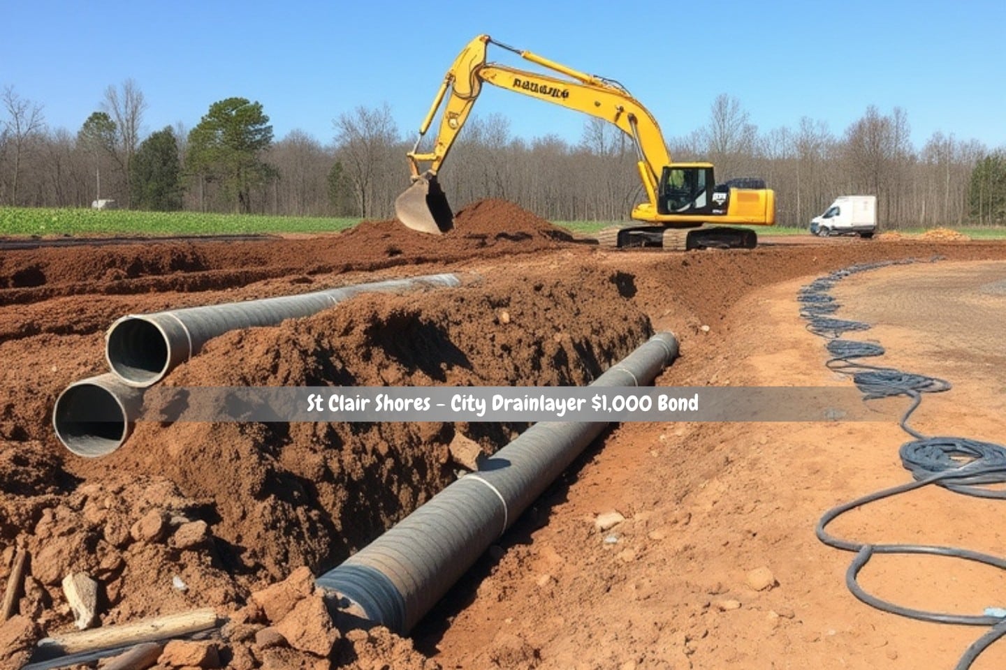 St Clair Shores - City Drainlayer $1,000 Bond - Excavator for trench and drain laying.