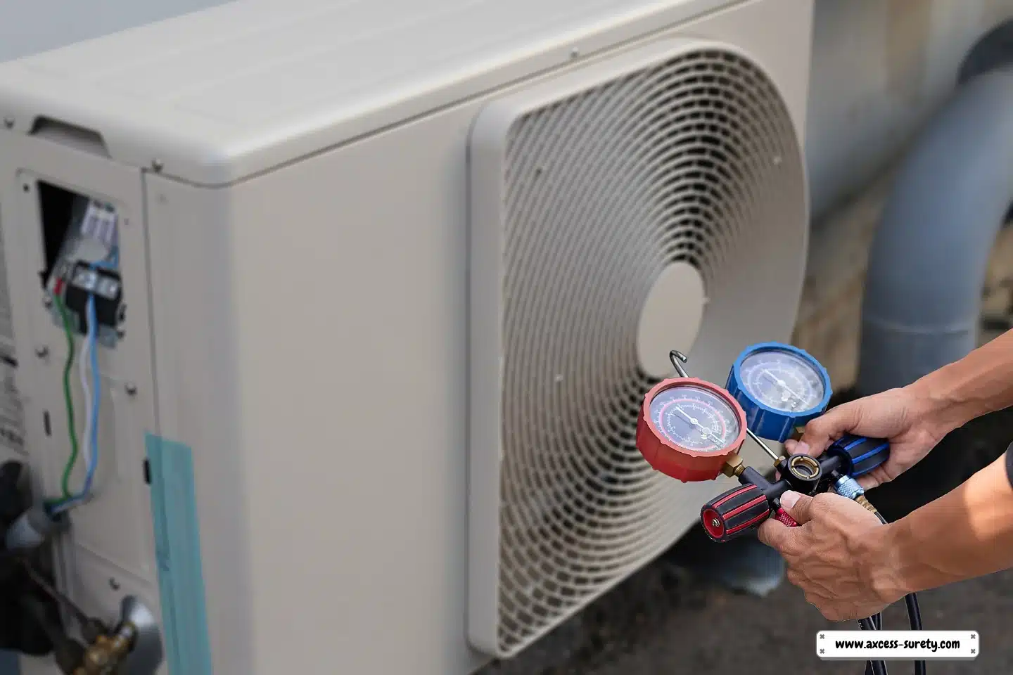 HVAC service technicians use gauges to check the refrigerant in air conditioners.