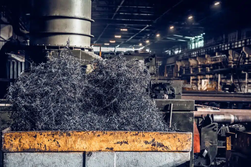Metal scrap storage in recycling plant. Recycling concept