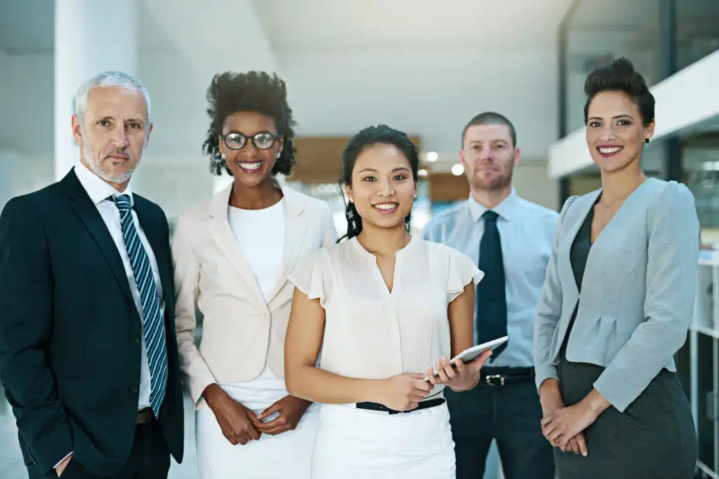 Portrait of a group of businesspeople standing together.