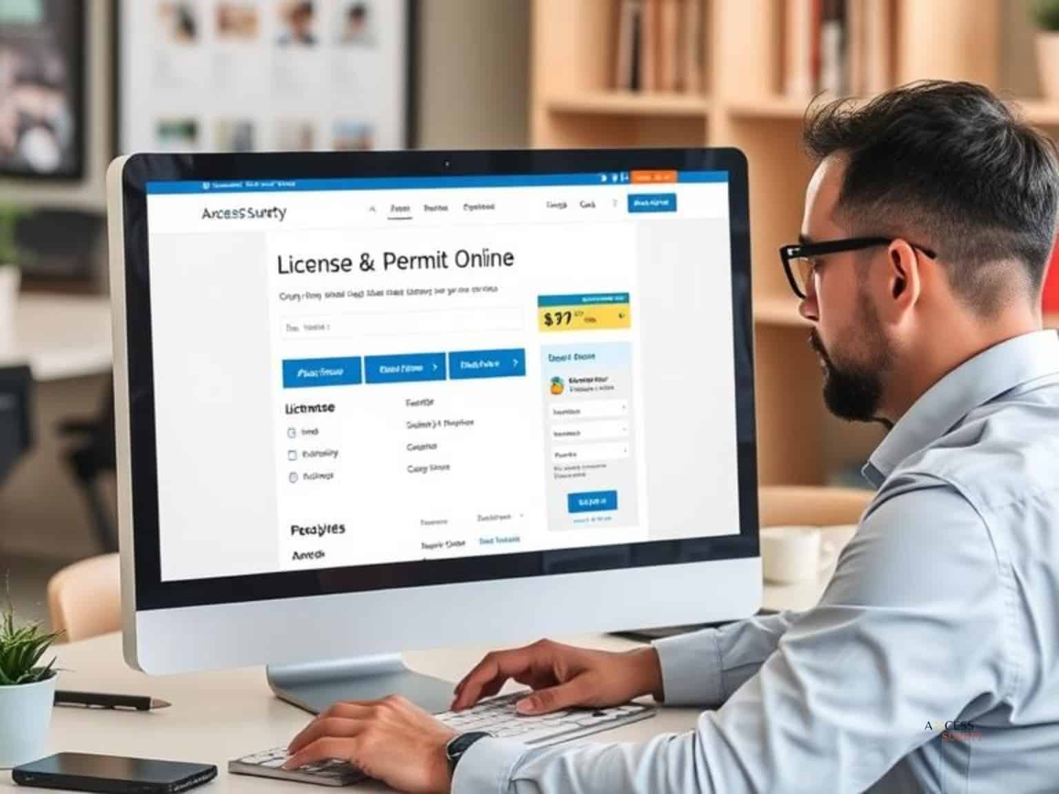 A guy applying license and permit online.