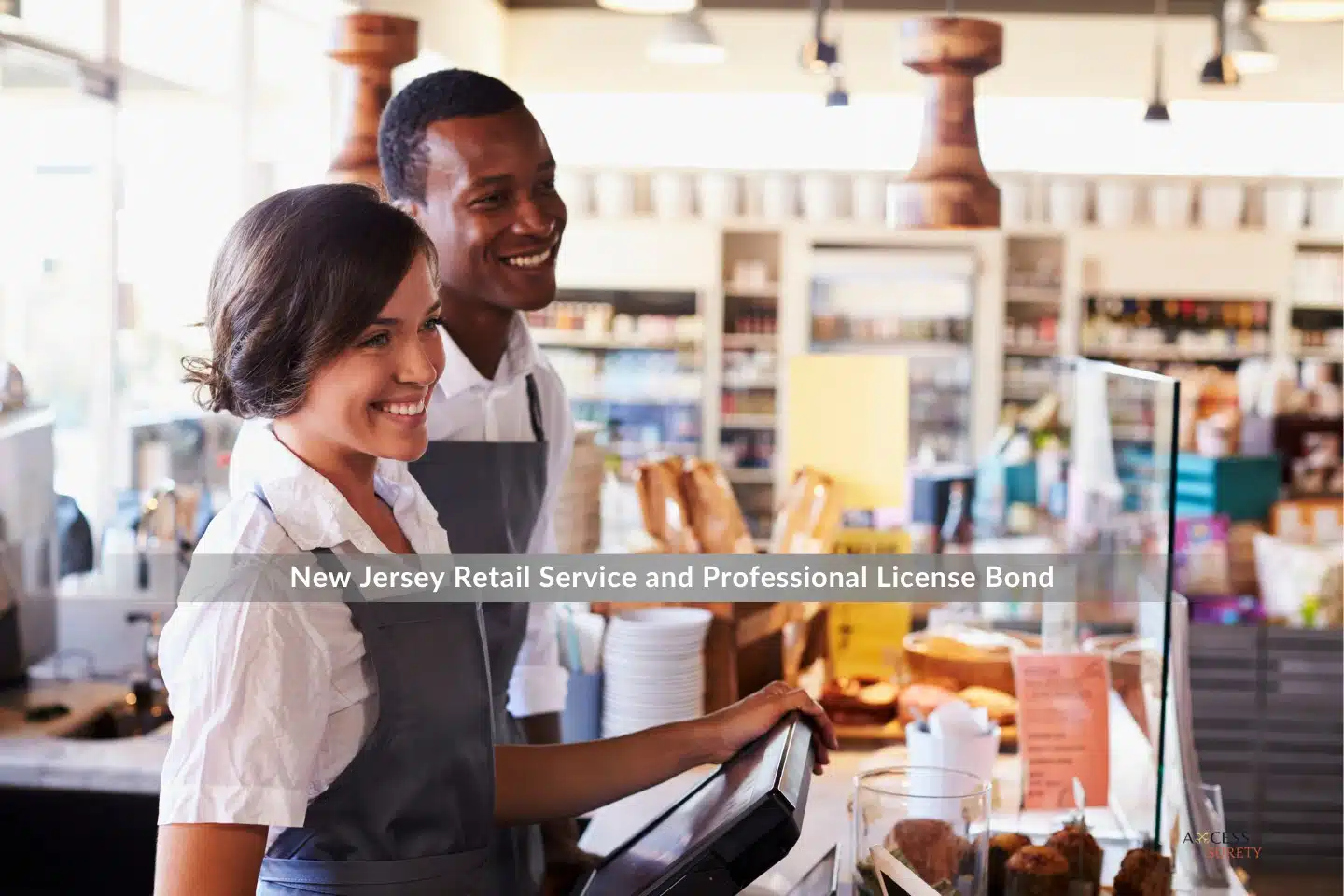 New Jersey Retail Service and Professional License Bond - Employees at the delicatessen checkout serving a customer.