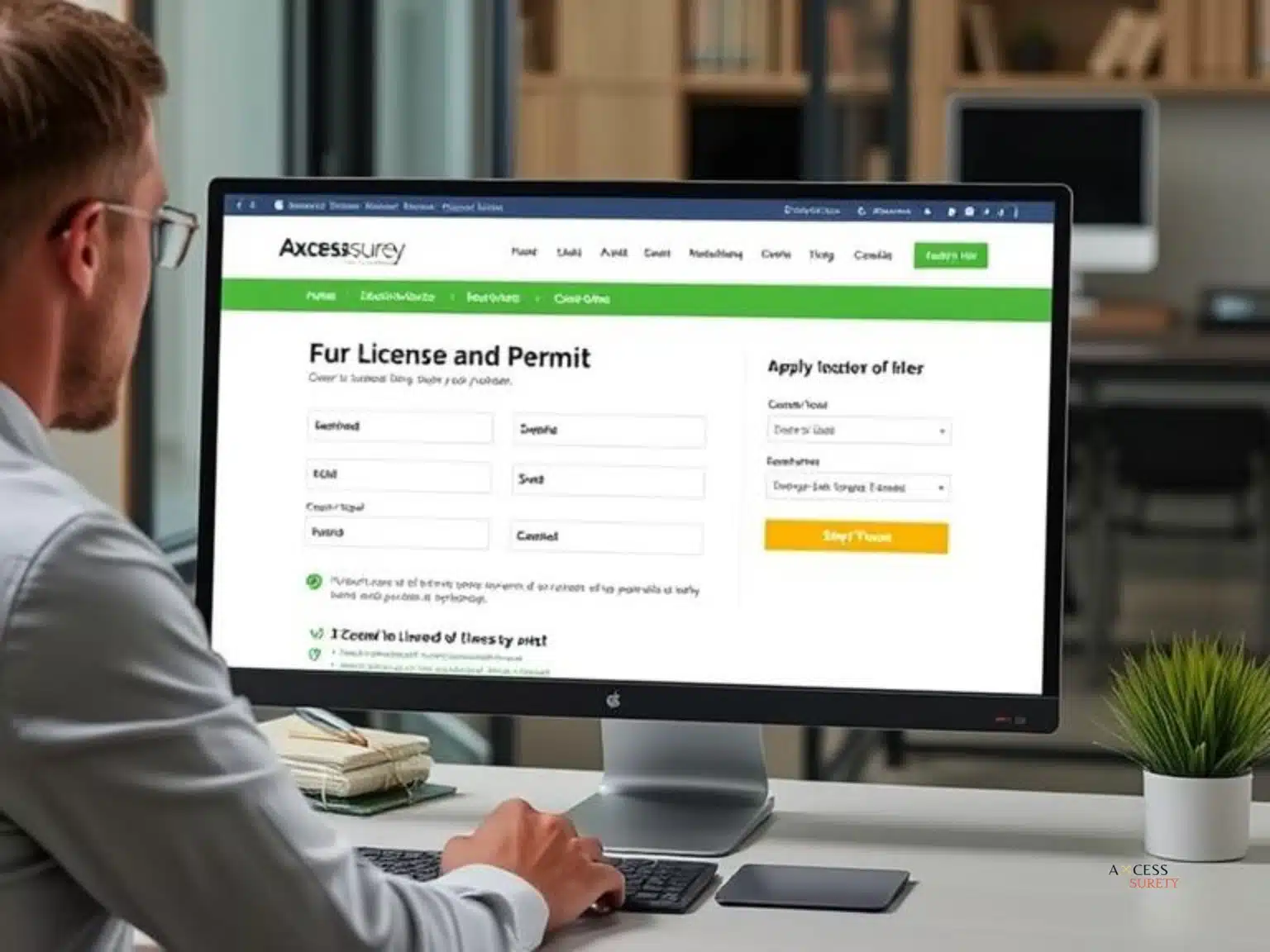A guy applying for license and permit in his computer.
