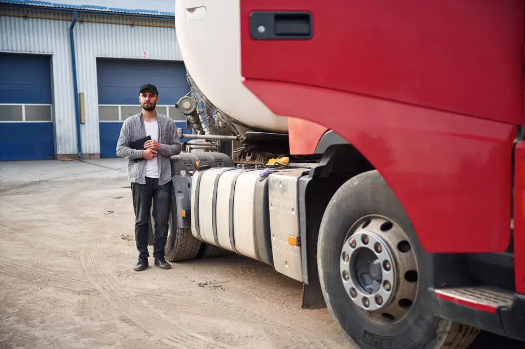 Young truck driver in casual clothes.