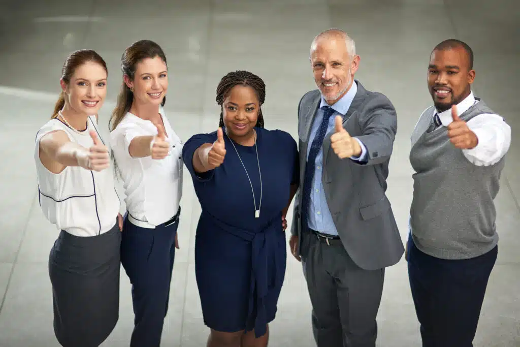 Youve got our backing. High angle portrait of a group of businesspeople pulling thumbs up