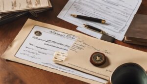 A digital image of a desk with an Alabama Contractor's license on it.