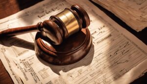 An auctioneer gavel on some papers.